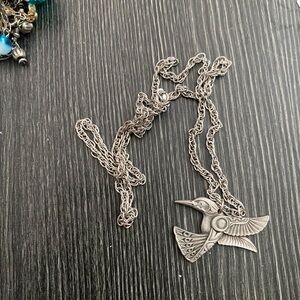 Silver Hummingbird  signed Pendant Necklace